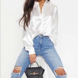 Pretty Little Thing white silk button down